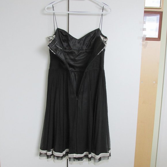 Sandra Angelozzi Black&White Silk Chiffon Spaghetti Strap Dress Size 36 - Picture 5 of 10